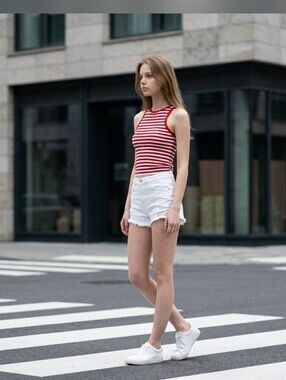 LC Couture & Express Tank Top And Shorts Red/White High Rise